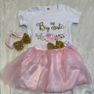 Big Sister Outfit with Pink Tutu and Gold Accents